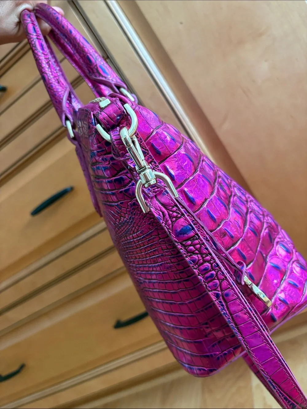 Brahmin duxbury voltage violet satchel Melbourne shoulder bag croc leather rare
